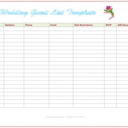 Sterling Free Wedding Guest List Templates And Managers Template