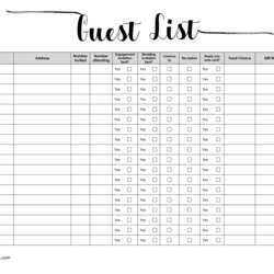 Free Printable Guest List Template Customize Online Word Spreadsheet Wedding Party Excel Editable Engagement