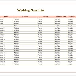 Sublime Free Printable Wedding Guest List Template