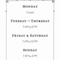 Splendid Printable Business Hours Sign Beautiful Operation Template Word Templates Choose Board