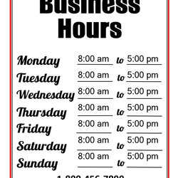 Superb Free Printable Business Hours Sign Office Looking Template Templates At