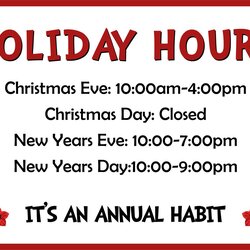 Eminent Best Free Printable Business Hours Sign Template For At Holiday