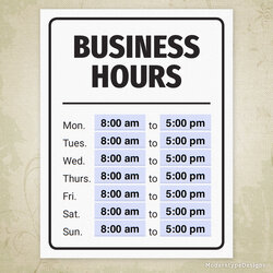 Worthy Business Hours Printable Sign Editable Designs