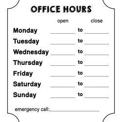 Matchless Office Hours Sign Template Printable Business Word