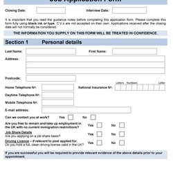Sublime Printable Job Application Form For Forms Free Online
