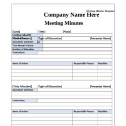 Brilliant Meeting Minutes Template Printable Forms Board Fill Of