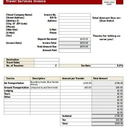 Invoice Templates Free Word Template Blank Excel Printable Travel