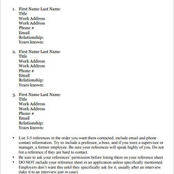 Preeminent Sample Reference List Template Free Documents Download In Word Format Templates