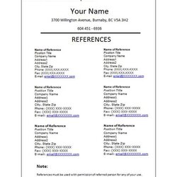 Tremendous Reference List Template Business Professional Resume Word References Examples Sheet Sample Format