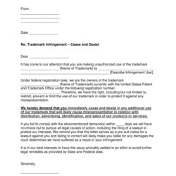 Marvelous Sample Cease And Desist Letter To Former Employee Free Templates Trademark Infringement Template
