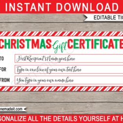 Excellent Printable Christmas Gift Certificate Voucher Template Editable