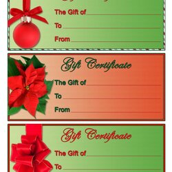 Perfect Christmas Gift Certificate Templates Green And Red Download Blank Template Homemade Print Own Big