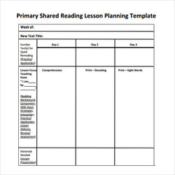 Sample Guided Reading Lesson Plans Templates Kindergarten Plan Template