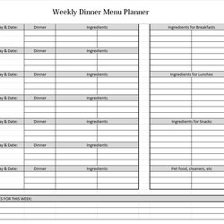 Admirable Weekly Dinner Menu Planner Template Sample Excel