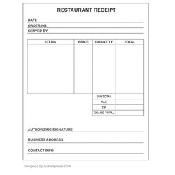 Preeminent Restaurant Receipt Template Receipts Invoice