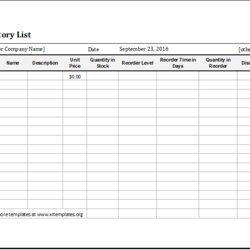 Inventory List Template For Ms Excel Templates Printable Examples Spreadsheet Food Business Sample Format