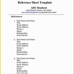 Free Professional References Template Of Sample Reference Sheet Templates Job Word List Example Letter