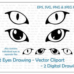 Very Good Cat Eyes Vector Outline Drawing Illustrations