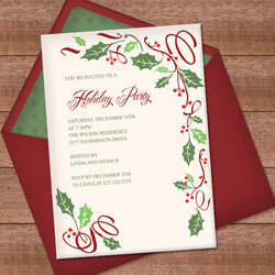 Christmas Invitation Template With Holly Border Design Download Print Party Templates Invitations Holiday