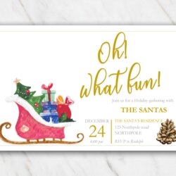 Supreme Free Printable Christmas Invitation Templates In Word Party Tree Sleigh And Pine Cone Ft