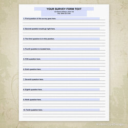 Tremendous Survey Form Template Printable Editable Designs