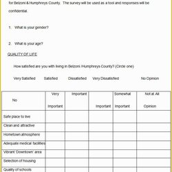 Matchless Free Survey Template Of Blank Templates Questionnaire Satisfaction Customer Sample Word