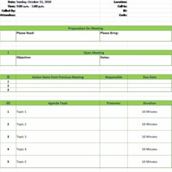 Great Meeting Agenda Template With Minutes Ready Made Office Excel Planner Weekly Templates Meetings Staff