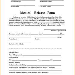 Supreme Medical Release Form Template For Children Sample