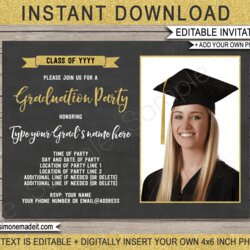 Outstanding Graduation Photo Invitation Template Party Invite Printable Invitations Templates Editable Gold