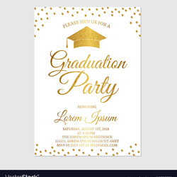 Fine Graduation Party Invitation Card Template Gold Vector Image