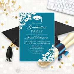 Superlative Printable Graduation Party Invitation Template Blue Teal High College Invite Announcement School