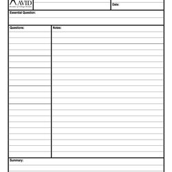 Very Good Cornell Notes Template Word Document Impressive Avid Design