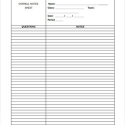 Brilliant Elegant Cornell Note Template Google Docs Notes Sheet