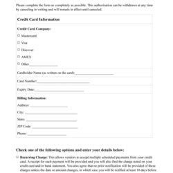 Credit Card Authorization Free Template Word Form Sample