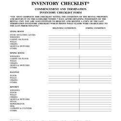 Inventory Checklist Template Printable Forms Word