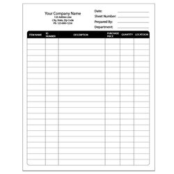 Spiffing Inventory Checklist Forms Sheets Printing