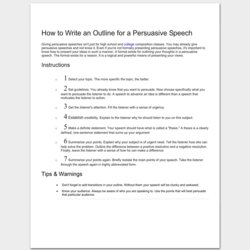 Matchless Persuasive Speech Outline Template Examples Samples Formats Write