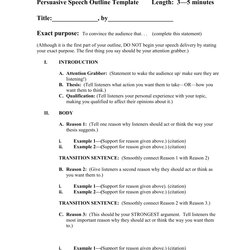 High Quality Persuasive Speech Template Outline Minutes Audience Statement Title