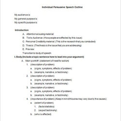 Persuasive Speech Formal Outline For Template Word Format Individual In