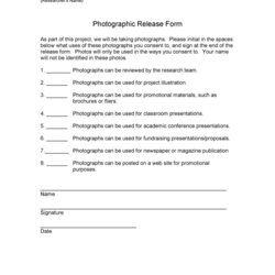Standard Photo Release Forms Free Form